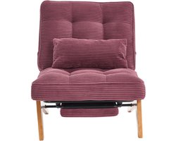 Modern verstelbare, rugvrije loungestoel van stof met voetensteun, lendenkussen en houten poten voor woonkamer/slaapkamer/studiekamer- wijnrood