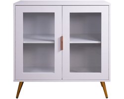 Modern Vitrinekast Dressoir 80×40×85 cm Opbergkast Met LED En Glazen Deuren Luxe Stijl Wit Sideboard