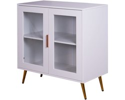 Modern Vitrinekast Dressoir 80×40×85 cm Opbergkast Met LED En Glazen Deuren Luxe Stijl Wit Sideboard