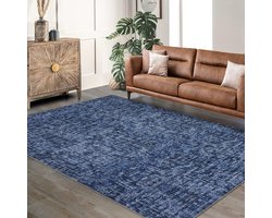 Modern vloerkleed voor de woonkamer, kortpolig, wasbaar, pluizig en zacht, Blauw, 200x290 cm