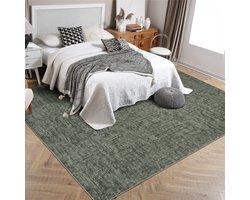 Modern vloerkleed voor de woonkamer, kortpolig, wasbaar, pluizig en zacht, Groen, 160x230 cm