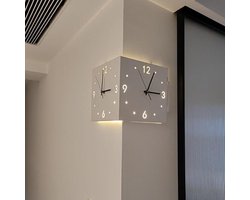 Modern Wandklok - 26 cm - Dubbelzijdige hoekklok met Verlichting - Stille Wandklok - Creatieve Tweezijdige Hoekwandklok - Unieke Tweezijdige Klok - Minimalistische Hoekwandklok - Decoratieve Klok - Op batterijen - Woonkamer - Slaapkamer