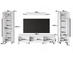 Modern Wandmeubel op Pootjes - 4-delige Set - 180 cm TV-kast, Vitrinekast & Boekenkast - ARTISAN EIKEN & Zwart - Inclusief LED