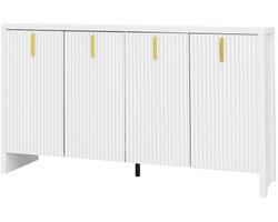 Modern, wit dressoir, flexibele opbergruimte, dressoir met gouden handgrepen en verstelbare verdelers