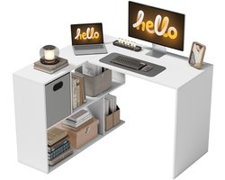Modern wit hoekbureau L-vormig - Met ruime opbergruimte en stoffen lade - Ideaal voor kantoor, studeren en gaming - 110x100x75 cm hoekmodel - Wit
