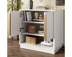 Modern wit schoenenkastje met 2 deuren en open vakken - gangkast - houten uitstraling met gouden handvat - schoenenrek - 60×40×61 cm