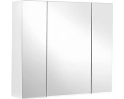 Modern Wit Spiegelkast Met 3 Deuren, 60X15X55Cm, Verstelbare Planken - Badkamerkast, Opbergkast
