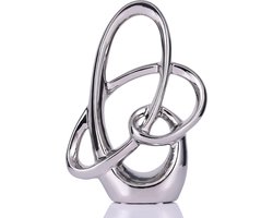 Modern zilver decor keramiek beeld - abstract huisaccent en tafelbeeldje voor woonkamer, slaapkamer, badkamer, kantoor, plank, schoorsteenmantel - bruiloft, eetkamerdecoratie