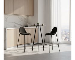 Modern Zwarte 3-Delige Barset met Stoffen Barstoelen en MDF Bartafel voor Keuken, Eetkamer, Balkon of Café – Compacte Eettafel Set voor Appartement of Small Space – Novi Home