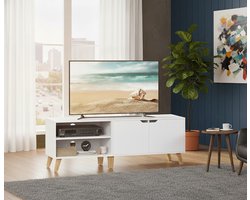 Moderna TV-Meubel 140 cm – Wit – Televisiekast tot 60 inch – TV Kast met Deuren & Open Vakken – Modern TV Dressoir voor Woonkamer & Slaapkamer (Lengte is bewust optimaal gehouden voor bol.com + belangrijke zoekwoorden voorin) Depauwwonen