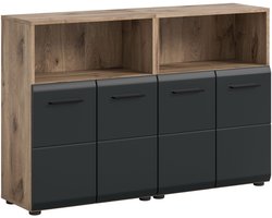 Moderne 2-delige badcombinatie - Rijk aan opbergruimte - Zwart mat en Nox Eik - 120x80x30cm
