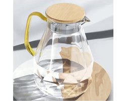 Moderne 2 liter glazen kan met diamantontwerp en bamboe deksel - decoratieve waterkan voor woonkamer - hoge duurzaamheid - hitte- en koubestendige karaf Milk Jug Kit