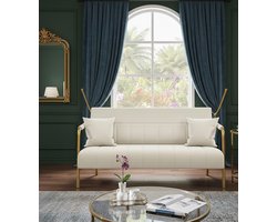 Moderne 2-Zits Loveseat Bank Beige | Gestoffeerde Tweezitsbank met Armleuningen, Lendenkussens en Metalen Poten | Compacte Sofa voor Woonkamer, Slaapkamer of Thuiskantoor House&Garden