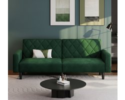 Moderne 2-Zits Uitklapbare Bank Lounger – Groen Fluweel – Comfortabele Opvouwbare Slaapbank voor Woonkamer en Kleine Ruimtes – A-Furniture