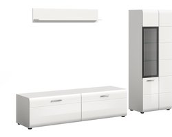 Moderne 3-delige woonkast - Vitrine-Lowboard-Wandkast - Elegante MDF Front - 235x160x41cm