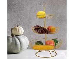 Moderne 3-laags fruitmand en taartstandaard voor woonkamer - Ideaal voor desserts, fruit en snacks in stijl (Goud)