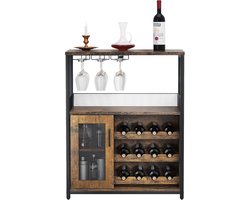 Moderne 3-laags wijnbar kast – afneembaar wijnrek, glasophang, gaasdeur en veel opbergruimte – drankdressoir voor thuis, keuken, eetkamer en woonkamer