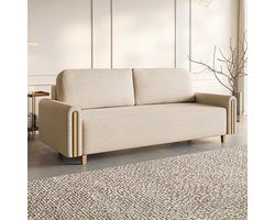 Moderne 3-Zits Slaapbank met Bedfunctie en Opbergruimte 236 x 97 x 93 cm Bouclé Bank 150 x 200 cm Slaapoppervlak Crème Beige
