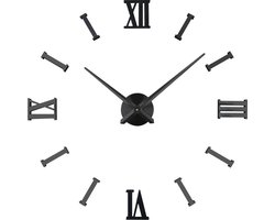 Moderne 3D Wandklok – Ø 70-120 cm – Zwart – Romeinse Cijfers – Luxe Design Klok voor Interieur