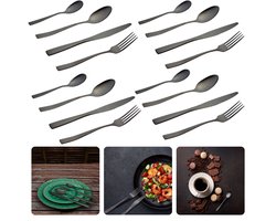 Moderne 4-Persoons Bestekset - van Duurzaam Zwart RVS - Vaatwasserbestendig - Messen - Vorken - Lepels - Theelepels - Keukengerei - Lange Levensduur - Eetgerei - Perfect Cadeau - 16 Delig - Inclusief EBOOK