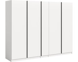 Moderne 5-deurs kledingkast in wit - Ruime opbergoplossing met 2 kleerstangen - 230x183x53cm
