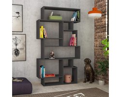 Moderne 6-Laagse Boekenkast met 10 Vakken – 96x26x169 cm – Multifunctionele Open Kast, Vitrinekast & Roomdivider – Stijlvolle Opbergkast voor Woonkamer, Slaapkamer of Kantoor – Antraciet –