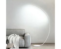 Moderne 65-inch gebogen staande leesvloerlamp met afstandsbediening - Dimbaar zwart LED kleurveranderende sfeerverlichting voor slaapkamer en woonkamer-wit