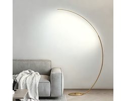 Moderne 65-inch gebogen staande leesvloerlamp met afstandsbediening - Dimbaar zwart LED kleurveranderende sfeerverlichting voor slaapkamer en woonkamer-goud.