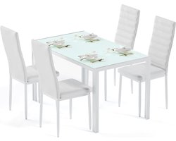 Moderne 7-delige eettafel set voor 6 personen van gehard glas - Zwart