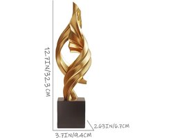 Moderne Abstracte Lint Sculptuur - Elegante Hars Kunst - Decoratie Beeld voor Thuis en Kantoor - Centerpiece Decoratie - 32.3cm Hoog (Goud)