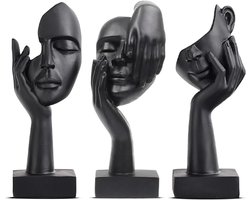 Moderne Abstracte Zwarte Sculpturen Set van 3 voor Woonkamer, Kantoor en Slaapkamer - Unieke Decoratie voor Interieur en Boekenplank