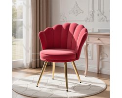 Moderne Accentstoel Fluweel, Gestoffeerde Fauteuil met Gouden Metalen Poten, Elegante Kaptafelstoel voor Woonkamer, Slaapkamer of Make-uphoek – Rood