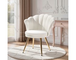 Moderne Accentstoel Fluweel, Gestoffeerde Fauteuil met Gouden Metalen Poten, Elegante Kaptafelstoel voor Woonkamer, Slaapkamer of Make-uphoek – Wit