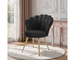 Moderne Accentstoel Fluweel, Gestoffeerde Fauteuil met Gouden Metalen Poten, Elegante Kaptafelstoel voor Woonkamer, Slaapkamer of Make-uphoek – Zwart