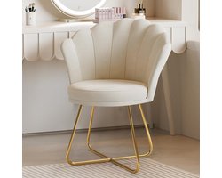 Moderne Accentstoel, Fluwelen Schelpstoel met Gouden Poten – Gestoffeerde Make-up Stoel,Comfortabele Kaptafelstoel voor Slaapkamer, Woonkamer & Kantoor,Beige
