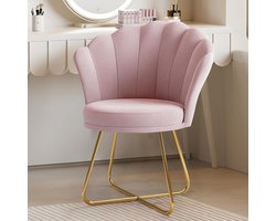 Moderne Accentstoel, Fluwelen Schelpstoel met Gouden Poten – Gestoffeerde Make-up Stoel,Comfortabele Kaptafelstoel voor Slaapkamer, Woonkamer & Kantoor,Roze