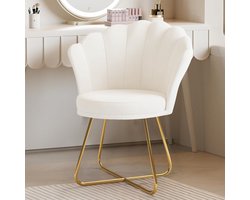 Moderne Accentstoel, Fluwelen Schelpstoel met Gouden Poten – Gestoffeerde Make-up Stoel,Comfortabele Kaptafelstoel voor Slaapkamer, Woonkamer & Kantoor,Wit