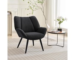Moderne accentstoel - Gestoffeerde fauteuil - Brede, uitlopende armleuningen - Stevige metalen poten - Brede, comfortabele zitting - Zwart