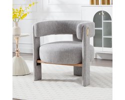 Moderne Accentstoel - Linnen Gestoffeerd Buisstoel - Ontspanning en Stijl - Massief Houten Constructie - 71x67x70cm - Grijs