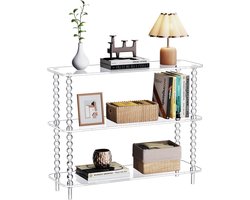 Moderne Acryl Boekenkast met 3 Niveaus, Transparante Console Tafel voor Entree, Open Opslagplanken en Minimalistisch Design, 31,5 x 11,8 x 28,6 cm