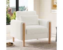 Moderne Armleuningstoel Met Dik Kussen, Comfortabele Enkelfauteuil Met Zachte Bekleding, Relaxfauteuil Voor Woonkamer, Kantoor Of Slaapkamer, Comfortabele Fauteuil, Wit