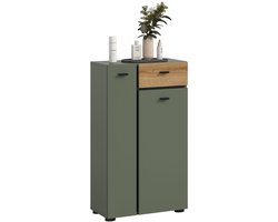 Moderne badkamer kast op wielen in Sage Green - Eiken look - Ruime opbergkast - 51x91x30cm