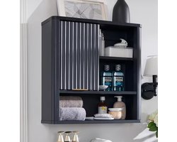 Moderne Badkamer Wandkast met Schuifdeur - Medicijnkast met Imitatie Marmer Blad & Verstelbare Planken - Wandgemonteerde Opbergkast voor Badkamer & Toilet - Luxe Badkamerkast Modern Design
