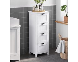 Moderne Badkamerkast Zijkast met 4 Lades – Compacte Opbergkast voor Badkamer, Woonkamer, Keuken of Eetkamer – 30 x 30 x 82 cm – Wit