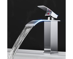 Moderne badkamerkraan met waterval, mengkraan van messing en roestvrij staal, chroom, inclusief 60 cm slang, perfect voor stijlvol sanitair