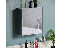 Moderne Badkamermeubel met Dubbele Spiegel - Roestvrijstaal en Glas - 45 x 45 x 13 cm - Zilverkleurig