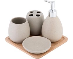 Moderne badkamerset - stijlvol en hygiënisch - set van 5 - lichtbruin - keramiek