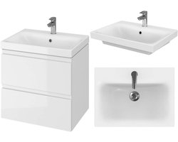 Moderne Badmeubel Set 50 x 35 cm - Hoogglans Witte Wastafel met Onderkast en 2 Laden