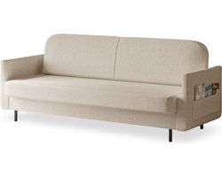 Moderne Bank met Klik-Klak-Mechanisme, Opbergtassen, Waterafstotende Stof, Ideaal voor Kleine Ruimtes en Woonkamers - Slaapbank POUCH - Beige (Aragon 03)