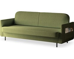 Moderne Bank met Klik-Klak-Mechanisme, Opbergtassen, Waterafstotende Stof, Ideaal voor Kleine Ruimtes en Woonkamers - Slaapbank POUCH - Groen (Aragon 39)
